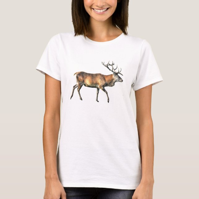 Antlered Deer Stag Wildlife Art T-Shirt (Front)