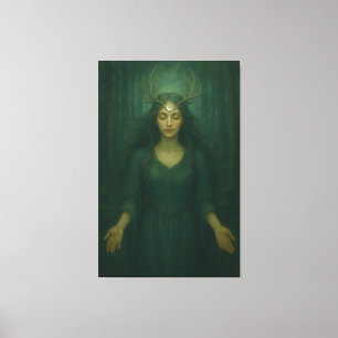 Antlered Moon Guardian – Forest Mystic Goddess Art Canvas Print