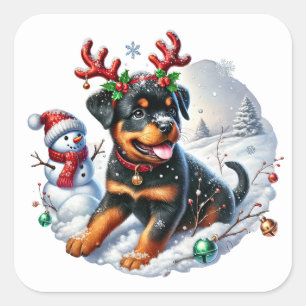 Antlered Pup, Christmas Magic! Square Sticker