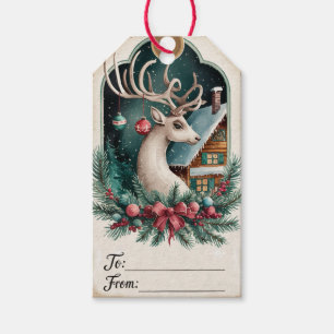 Antlered Reindeer & Snowy Cottage Gift Tags