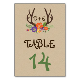 Antlers and orange flowers wedding table number