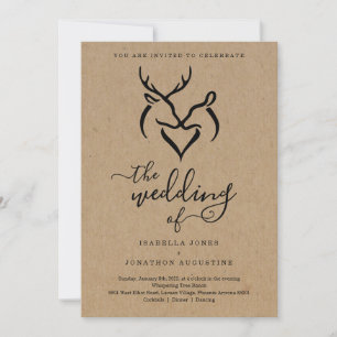 Antlers Doe & Deer Heart Hunters Wedding Invitation