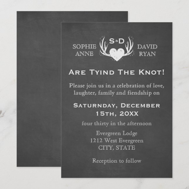 Antlers & Heart Tying The Knot Wedding Invitation (Front/Back)