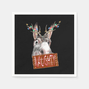 Antlers Lights Naughty Sign Funny Christmas Donkey Napkin