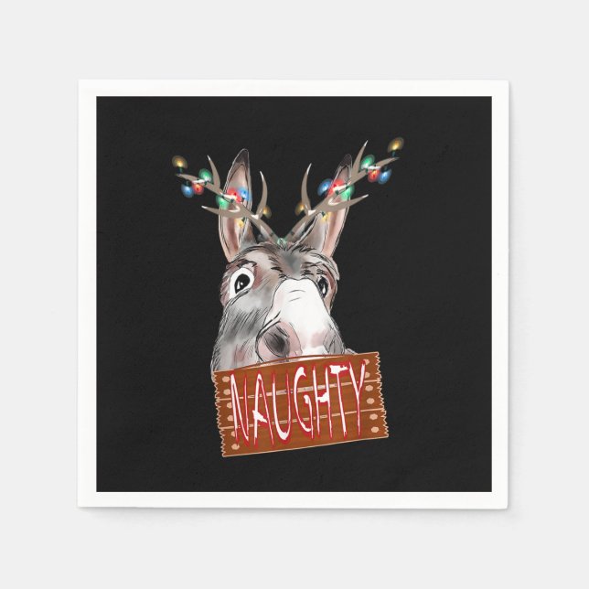 Antlers Lights Naughty Sign Funny Christmas Donkey Napkin (Front)