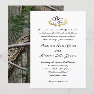 Antlers Monogram and Woodland Trees Wedding Invitation