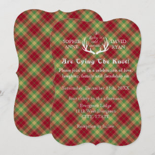 Antlers Red and Green Plaid Wedding Invitation