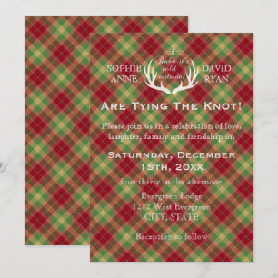 Antlers Red and Green Plaid Wedding Invitation