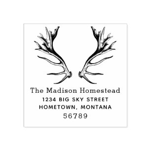 Antlers Rustic Address Rubber Stamp