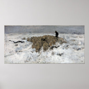 Anton Mauve Flock of sheep with shepherd Poster