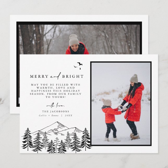 ANTORA Minimal Mountain Pine Photo Christmas Card (Front/Back)