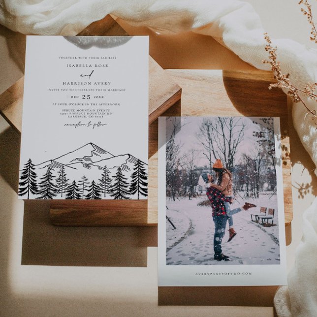 ANTORA Modern Black White Pine Mountain Wedding Invitation (Creator Uploaded)