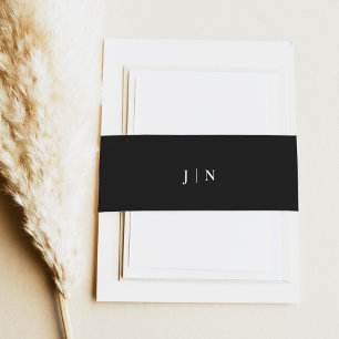 ANTORA Modern Minimalist Black Monogram Wedding Invitation Belly Band