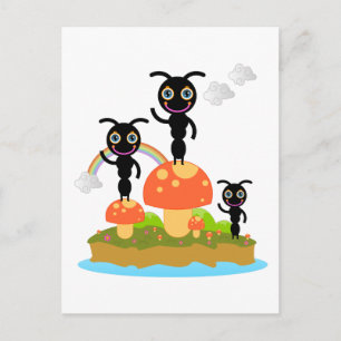 Ants and mushrooms postcard