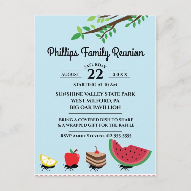 Ants Carrying Food Away Family Reunion Invitation Postcard (Front)