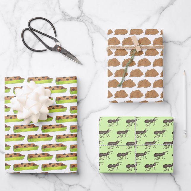 Ants on a Log Celery Peanut Butter Raisins Foodie Wrapping Paper Sheet (Front)