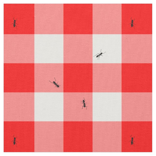 Ants on Gingham Checks Lifesize Fabric (Close Up)