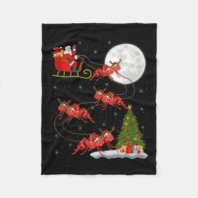 Ants Santa Sleigh Flying Funny Magical Christmas T Fleece Blanket (Front)