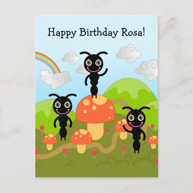 Ants wave Happy Birthday Postcard (Front)
