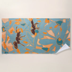 Ants with Blue flowers Autralian Flora Beach Towel