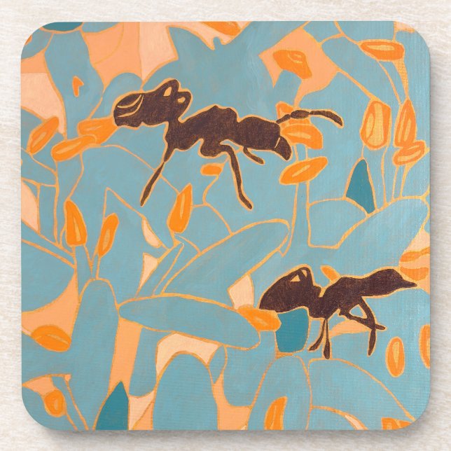Ants with Blue flowers Autralian Flora Coaster (Front)
