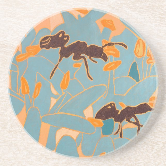 Ants with Blue flowers Autralian Flora Coaster (Front)