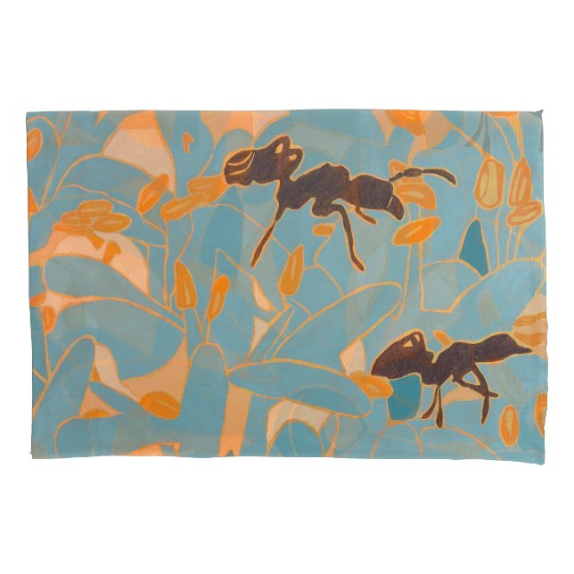 Ants with Blue flowers Autralian Flora Pillowcase (Front)