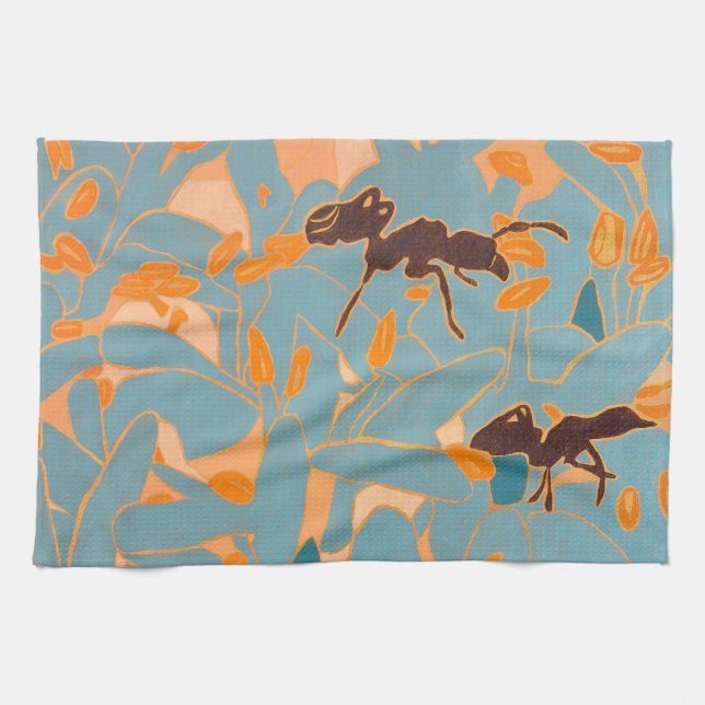Ants with Blue flowers Autralian Flora Tea Towel (Horizontal)