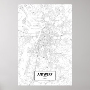 Antwerp, Belgium (black on white) Poster