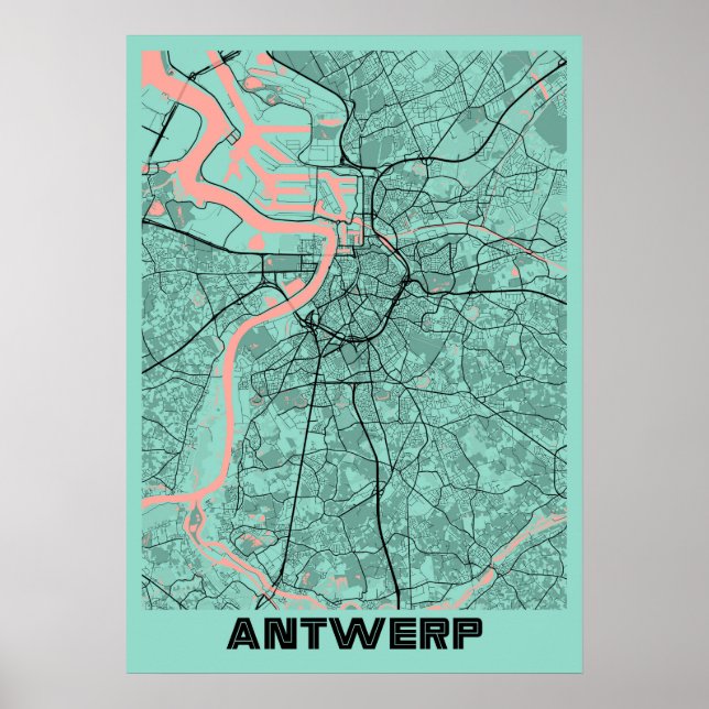 Antwerp - Belgium Peony City Map Poster (Front)