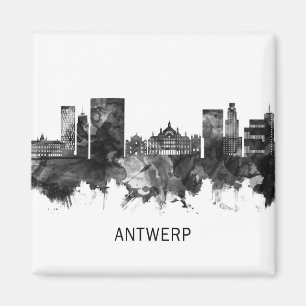 Antwerp Belgium Skyline BW Magnet