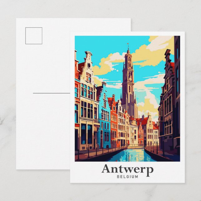 Antwerp Belgium Vintage Travel Portrait  Postcard (Front/Back)