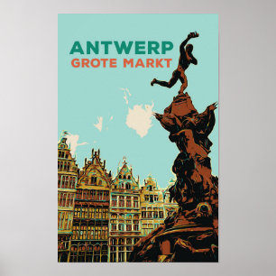 Antwerp Grote Markt illustration Belgium Poster