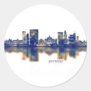 Antwerp Skyline Classic Round Sticker