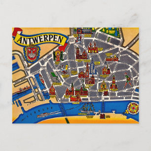 Antwerp Vintage Street Map  Postcard