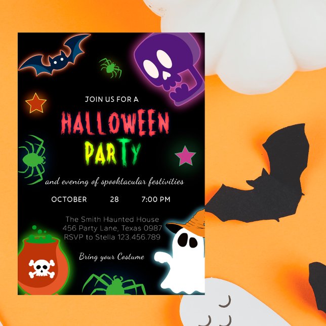 Anual Halloween Custom Party Neon Cute Ghost Invitation (Creator Uploaded)