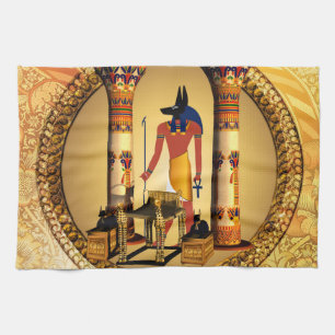 Anubis, ancient Egyptian god of the dead rituals Tea Towel