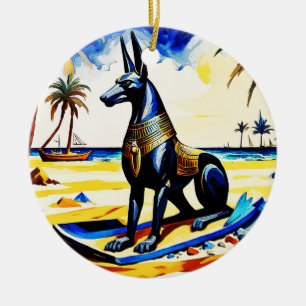Anubis At The Beach 105 Ceramic Tree Decoration