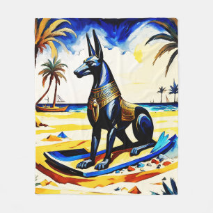 Anubis At The Beach 105 Fleece Blanket