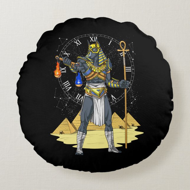 Anubis Egyptian God Ancient Ankh Mythology Round Cushion (Front)
