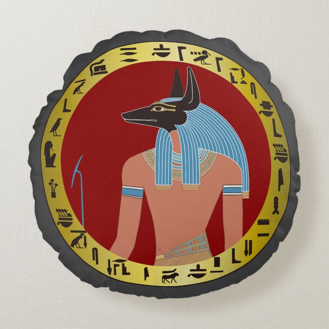 Anubis, Egyptian God Round Cushion (Front)