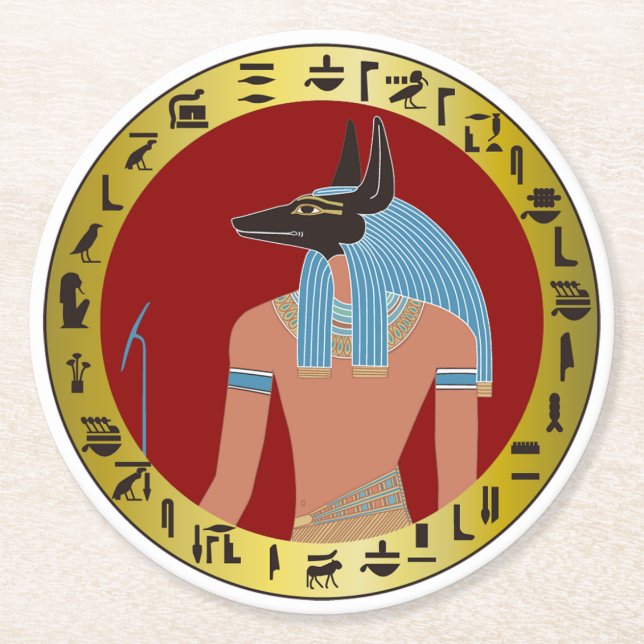 Anubis, Egyptian God Round Paper Coaster (Front)