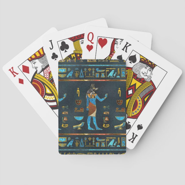 Anubis Egyptian  Gold, Blue and Red glass Playing Cards (Back)