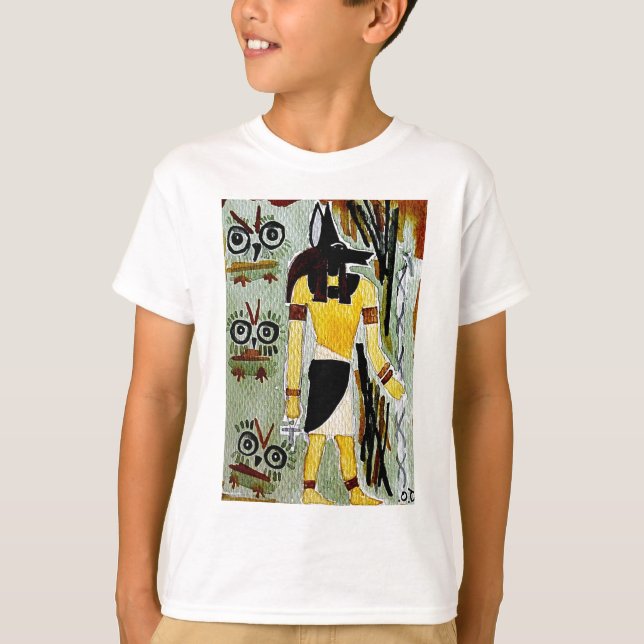 Anubis god of Egypt watercolor owl painting T-Shirt (Front)