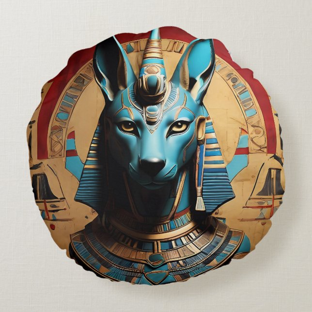 Anubis power and majesty of ancient mythology round cushion (Back)