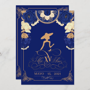 Anuncio Charro Invitation, in Navy Blue, and Gold Announcement
