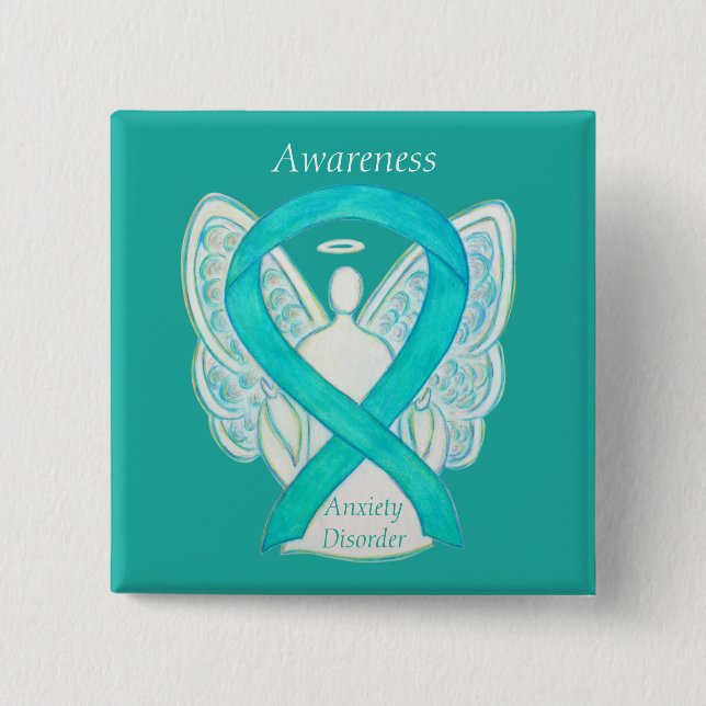 Anxiety Disorder Awareness Angel Teal Ribbon Pin (Front)