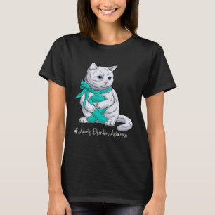 Anxiety Disorder Awareness Month Teal Ribbon Cat T-Shirt