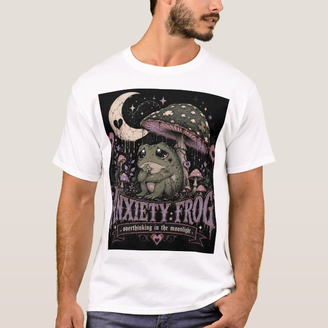 Anxiety Frog Overthinking Moonlight Design T-Shirt (Front)