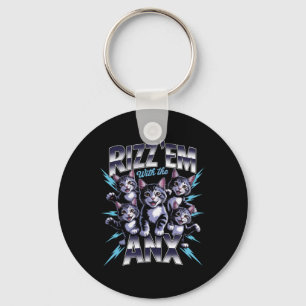 Anxiety Funny Mental Health Rizz Em With Anx Cat K Key Ring